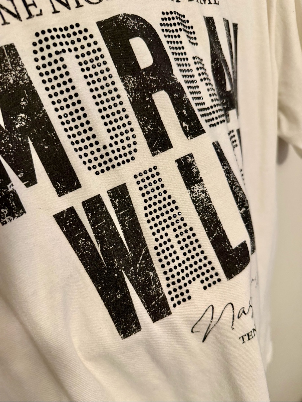 Maurices White Short Sleeve Tee with Black Rhinestones Text